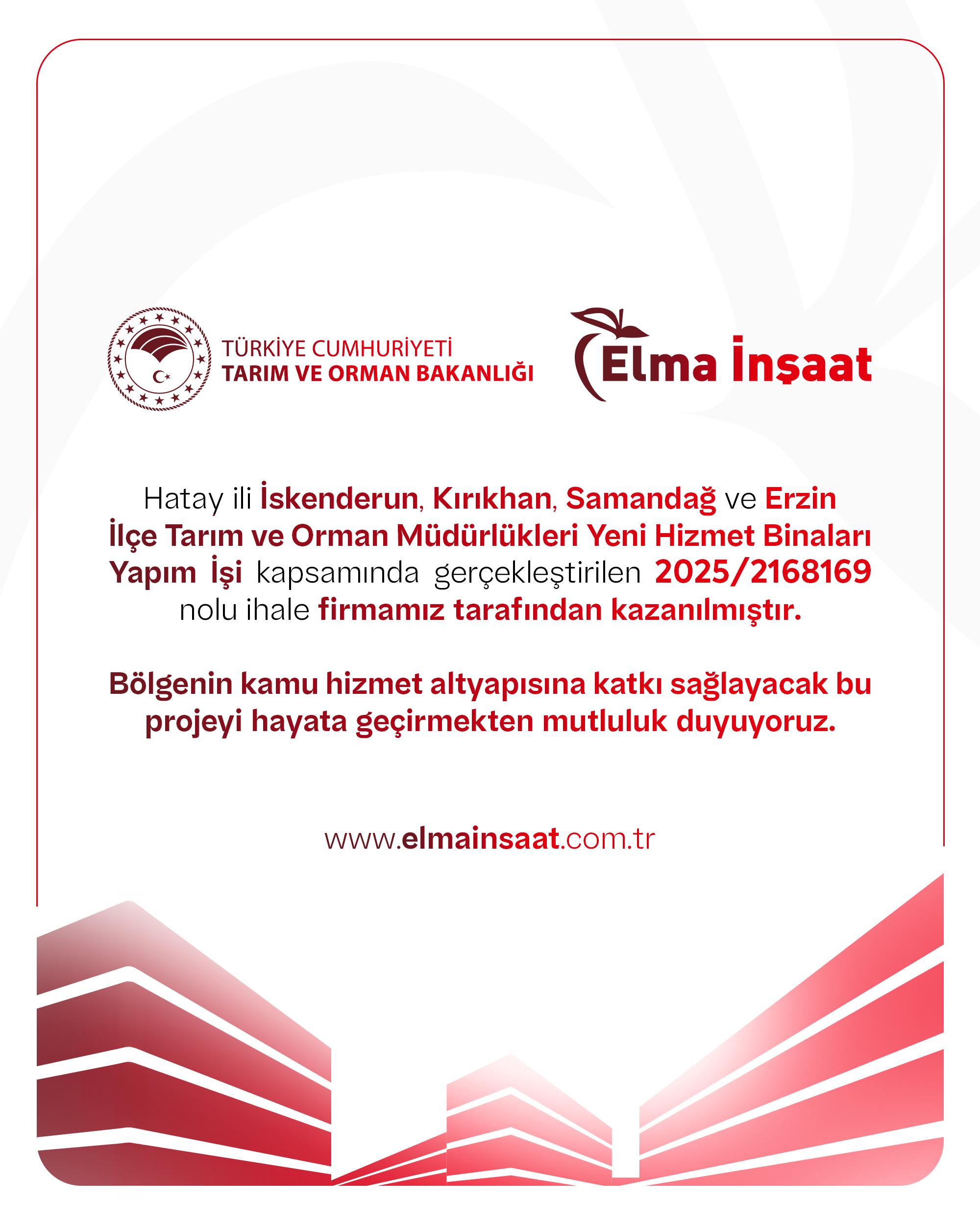 Elma İnşaat, Hatay'da 4 İlçeye Yeni Tarım ve Orman Müdürlüğü Binası Yapım İhalesini Kazandı. Temelleri Atıldı, Hatay İlimize Hayırlı Olsun.